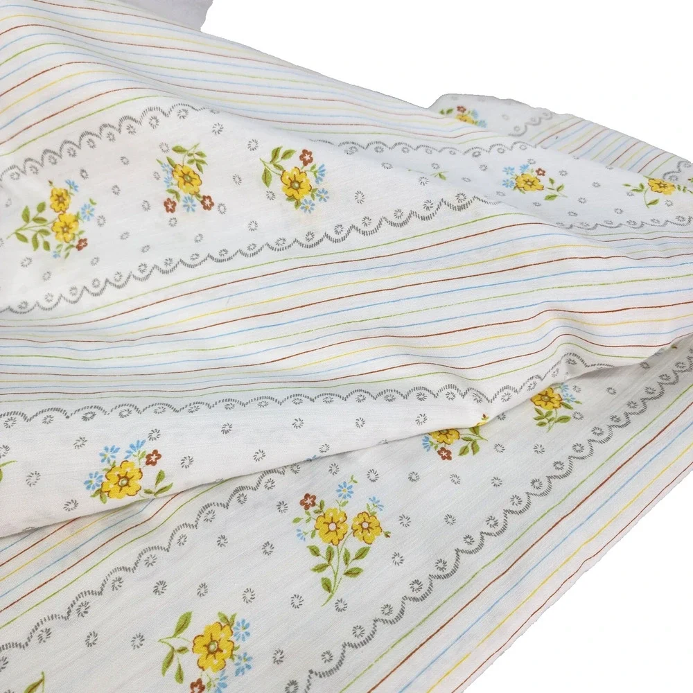 Vintage Thomaston New Era Full Flat Sheet Floral Striped USA No-Iron Cottagecore
